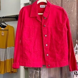 💃Red denim Chico’s HAPPY jacket! Size 1 (M)